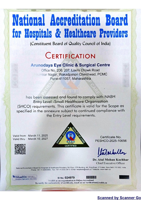 NABH Accreditation – A Testament to Our Commitment to Quality Eye Care at Arunodaya Eye Clinic